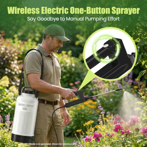 2 Gal Battery Powered Sprayer, 7.4V Electric Pump for Lawn & Garden - color: pure white
