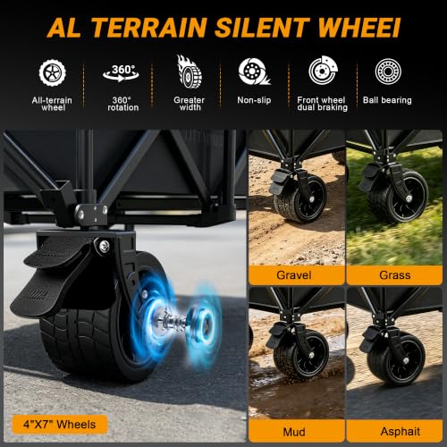 Heavy Duty Collapsible Beach Wagon with All-Terrain Wheels - color: Black