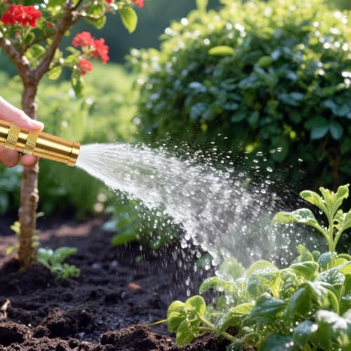 Garden Hose Nozzle, Heavy Duty High Pressure Water Spray Nozzle with 8 Spray Patterns, Leakproof Metal Hose End Sprayer for Car Wash, Watering Plants, Cleaning Patio, and Pet Shower - color: Brass