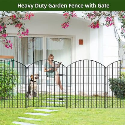 Heavy Duty Metal Garden Fence with Gate 43.2 in x 14.75ft, No-Dig Dog Fence - size: 43.2"Hx14.75ft (Heavy Duty With Gate)