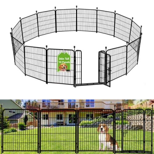ADAVIN Metal Garden Fence with Gate, 36 in(H) 10 Panels Heavy Duty Iron Animal Barrier Fence, Indoor or Outdoor Dog Playpen, Portable Fencing, No Dig Garden Border Fencing for Yard. Total 22.1 FT(L) - size: 10panels-36in(H)×22.1ft(L)
