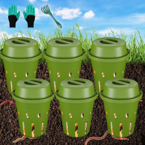 Mini In Ground Worm Composter, Worm Compost Bin for Garden, 6 Pack - color: Green, size: 6-Pack