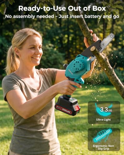 8 inch Electric Mini Chainsaw for Wood Cutting, 1000W Brushless Motor - color: Blue