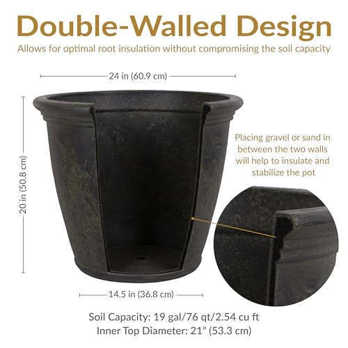Sunnydaze Anjelica 24'' Large Plastic Planter Pot for Plants, Sable - color: Sable, size: 24 in