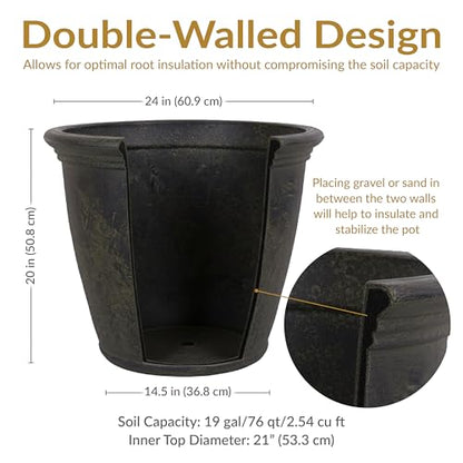 Sunnydaze Anjelica 24'' Large Plastic Planter Pot for Plants, Sable - color: Sable, size: 24 in