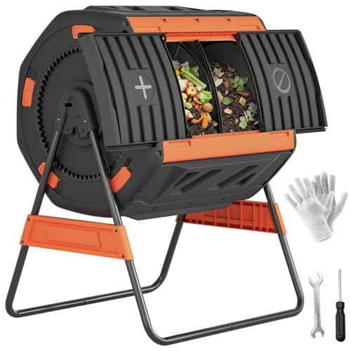 Outsunny Compost Bin Outdoor, 53 Gal Dual Chamber Compost Tumbler, Orange - color: Orange