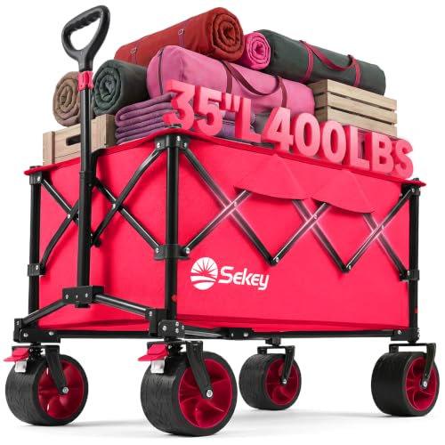 Sekey 250L Beach Wagon, 400 lb Capacity, Foldable, All-Terrain Wheels - color: Pink