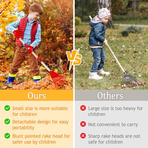 2 Pcs 35'' Kids Rakes for Leaves - Plastic Rake Head with 2 Pairs Kids - color: Red & Blue-2 Pack