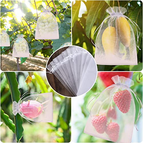 50pcs Fruit Protection Bags 6x9 inch, White Mesh Drawstring Netting Cover Bags for Grapes, Mango, Fruit Trees, Vegetables - Pest Barrier and Fruit Protectors for Garden and Plant Fruit Flower