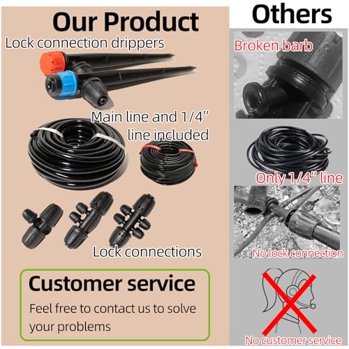 233FT Drip Irrigation System for Garden Kit with 1/2 Inch and 1/4 Inch Tubing Automatic Irrigation Equipment Locked Fittings Micro Drip 360 Degree Fan Sprayer Watering Kit for Greenhouse
