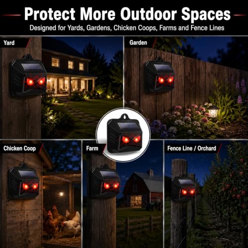 8 Pack Solar Predator Eyes Nocturnal Animal Repellent Outdoor,Auto Activate Animal Deterrent Predator Lights for Coyote,Racoon,Foxe,Skunk,Deer,Red LED Wildlife Guard for Yard, Garden,Farm,Chicken Coop