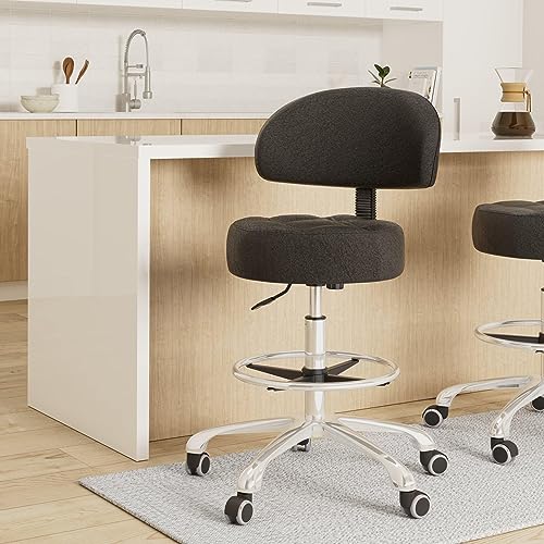 Grace&Grace Height Adjustable Swivel Stool with Extra Large Extra Thick Seat for Ultimate Comfort for Salon, Studio, Shop, Kitchen - style: Royal with Back