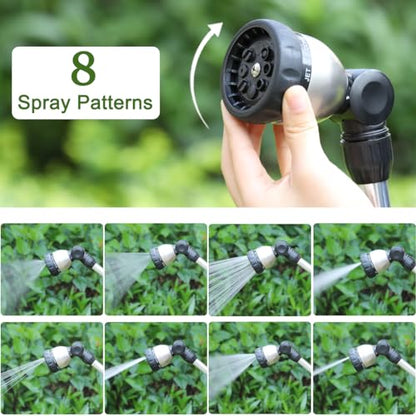 FANHAO Watering Wand Heavy Duty, 16 Inches Metal Garden Hose Wand with 8 Spray Patterns, Long Hose Nozzle Sprayer with ON/OFF Thumb Control, Perfect for Hanging Baskets, Shrubs, Garden and Lawn