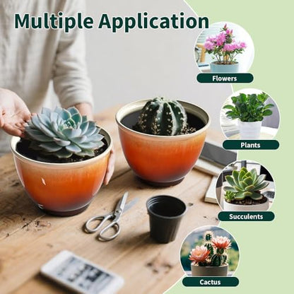 8 Inch Plant Pots, Glazed Plastic Indoor Planters with Drainage, 4 Pack - color: Orange