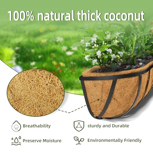hehimhis 2 Pack 24 Inch Window Planter Box with Adjustable Bracket and Coco Liner for Porch, Balcony Planters Railing Hanging,Fence, Patio Hanging Planters for Garden Outdoor - size: 24 inch 2 pack