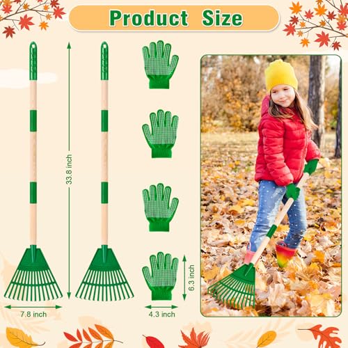 2 Pcs 35'' Kids Rakes for Leaves - Plastic Rake Head with 2 Pairs Kids - color: Green-2 Pack