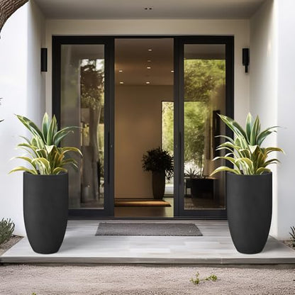 Kante Large Round Tapered Black Concrete Planter 24" Tall, Outdoor - color: Black, size: 24" Tall