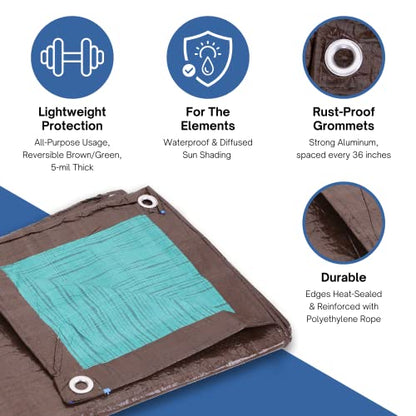 Kotap 40 x 60 Ft. All-Purpose Multi-Use Protection/Coverage 5-mil Poly Tarp, Reversible, Waterproof, Brown/Green, (TBG-4060) - color: Brown/Green, size: 40 x 60 Ft.
