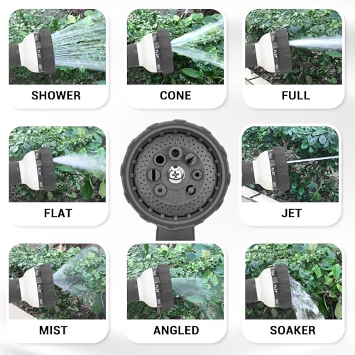 Garden Hose Spray Nozzle, Water Sprayer with 8 Adjustable Patterns, Impact Resistant and Non-Slip for Watering Plants, Car Washing, Pets Bathing and Cleaning - color: White