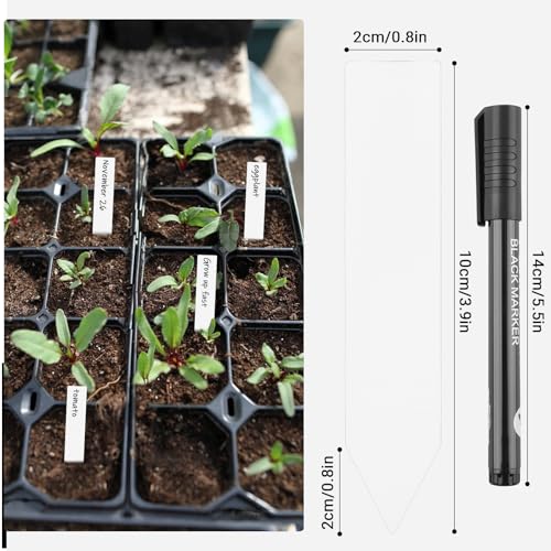 Greaner 4 Inch Plant Markers, 100PCS Weatherproof Plant Markers, Plastic Plant Labels for Outdoor Garden Waterproof, Plant Name Tags for Indoor Outdoor Plants with Garden Marker Pen（White） - color: White, size: 0.7x4 Inch-100 PCS
