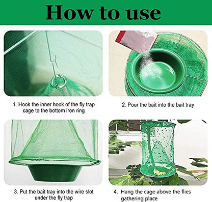 Ranch Fly Trap Outdoor Hanging Reusable with Fishing Apparatus | Food Bait Tray Catcher Cage for Indoor or Outdoor Family Farms, Park (4 Pack) - style: 4 pack