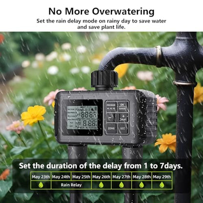 Uzoli 2-Zone Sprinkler Timer for Garden Hose, Programmable Water Timer