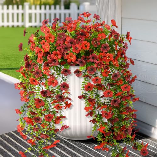 Hommyea Artificial Fake Fall Flowers Plants for Outdoors Mums Home Decor - color: Red Brown
