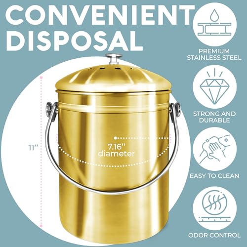 Epica Kitchen Compost Bin for Kitchen Countertops, 1.3 Galllon - Gold - color: Gold