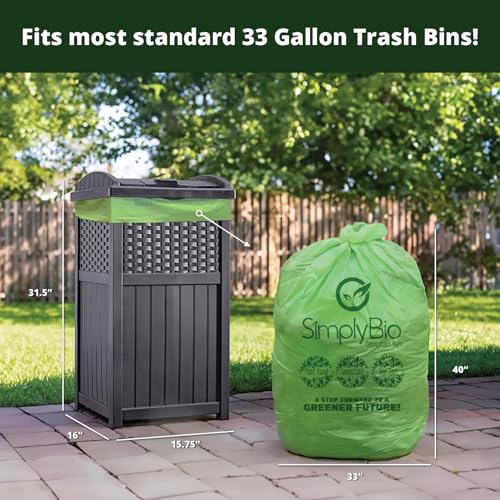Simply Bio 30-33 Gallon Compostable Trash Bags Liners Flat-Top, Heavy Duty Extra Thick 1.57 Mil, 124.92 Liter, 30 Bags, Lawn, Yard, and Restaurant Use, ASTM D6400, US BPI, OK Compost Home Certified - size: Pack of 30, style: Flat-Top (33 Gal, 1.57 mil)