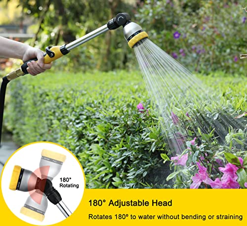 FANHAO 16 Inches Garden Watering Wand, 180° Rotating Head Hose Wand with Thumb Control Shut Off Valve 8 Patterns Heavy Duty Garden Hose Nozzle Yellow - color: Yellow