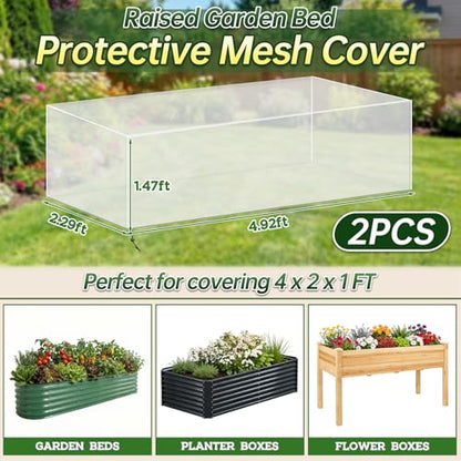 2 Pack Garden Netting for 4 x 2 x 1 FT Raised Beds - size: 4.92 x 2.29 x 1.47 FT