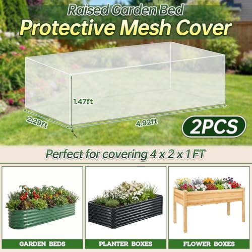 2 Pack Garden Netting for 4 x 2 x 1 FT Raised Beds - size: 4.92 x 2.29 x 1.47 FT