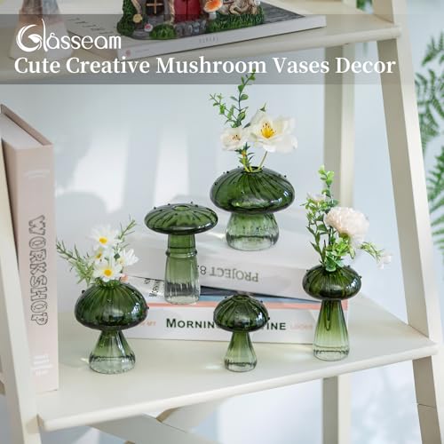 Glasseam Mushroom Glass Propagation Station, 5Pcs Green Plant Terrarium Jar - color: Green, size: 5