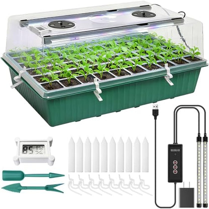 Seed Starter Tray with Grow Light,60-Cell Seedling Starter Kit with 4.07'' Humidity Dome,Plant Germination Trays for Indoor Seeds Starting,Magnetic Hygrometer & Locking Fasteners - color: 1 Pack 60cell Green