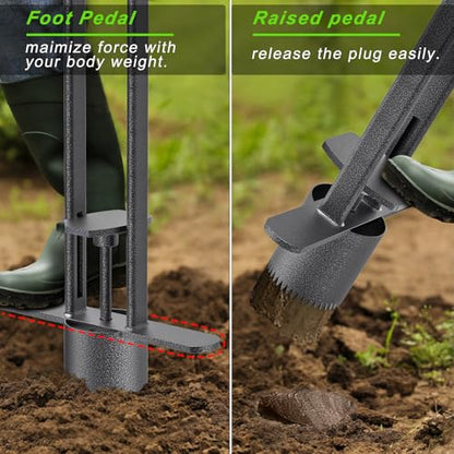 Dolibest Sod Plugger, Bulb Planter Tool with Non-Slip Grip Handle. Turf Cutter and Grass Plugger Tool with Dual Pedals, Sharp Serrations, Perfect for Zoysia, Bermuda and More (Upgrade) - color: Black C- 3'' depth