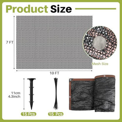 Koi Pond Netting Kit 7 x 10ft, Heavy-Duty Pe, Bird Deer Fence Netting, Durable Net Cover for Leaves, Protect Fish from Blue Heron Bird, Cats & Predators, Stakes & Ties Included - size: 7 x 10ft