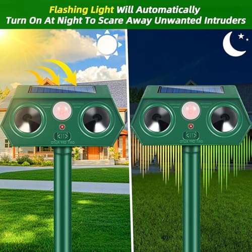 2026 Upgraded Solar Ultrasonic Animal Repellent, Sonic Deer Repeller Devices & Cat Repellent Outdoor, Motion Sensor Sound Animal Deterrent to Keep Dog Raccoon Rabbit Away from Yard,Lawn,Garden,4 Pack