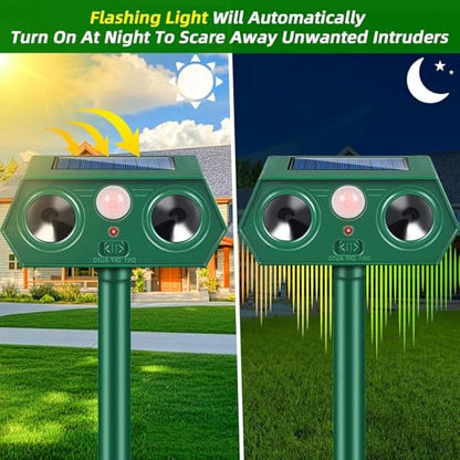 2026 Upgraded Solar Ultrasonic Animal Repellent, Sonic Deer Repeller Devices & Cat Repellent Outdoor, Motion Sensor Sound Animal Deterrent to Keep Dog Raccoon Rabbit Away from Yard,Lawn,Garden,4 Pack
