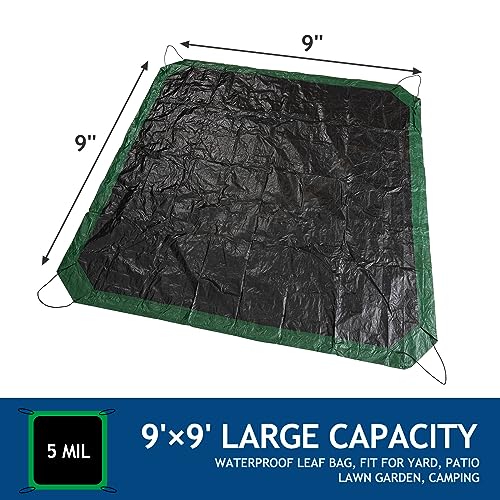Drawstring Tarps 9x9 Ft, Waterproof Leaf Tarp 4 Drawstrings - size: 9×9 Ft (1 Pc)