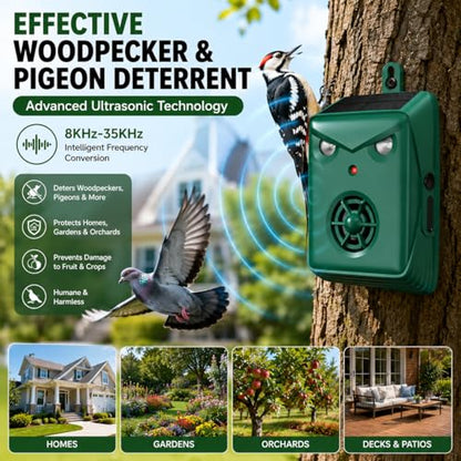 2026 Solar Ultrasonic Bird Repellent Outdoor,Woodpecker Deterrent for House, Weatherproof Goose Pigeon Bird Deterrents for Outside,Birds Repeller Scare Devices,Keep Birds Away Balcony,Yard,Orchard