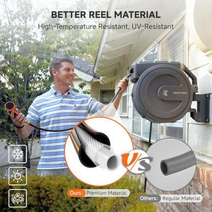 Giraffe Tools Retractable Garden Hose Reel 5/8" 90FT Wall Mount Auto Rewind - color: Dark Grey, size: 5/8‘’ 90 FT