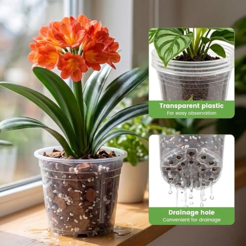 16 Pack 10/7/6/5 Inch Clear Nursery Pots with Drainage Holes, Large Clear Plastic Pots with Plant Labels, Nursery Pots for Seedlings, Herbs, Vegetables, Flowers