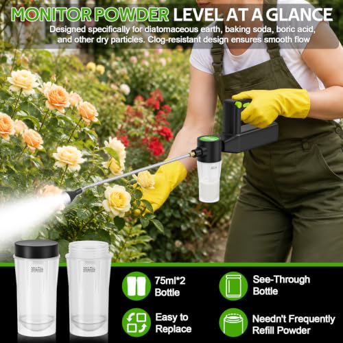 Electric Diatomaceous Earth Duster, 2000mAh Rechargeable Powder Duster - color: Black