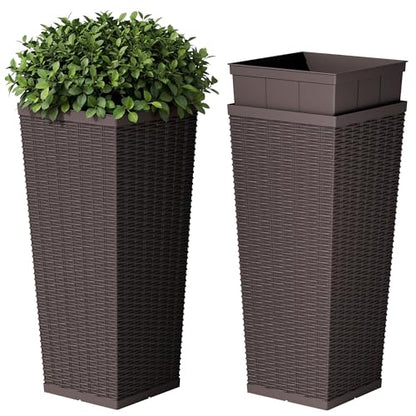 Devoko Resin 24'' Tall Planters, Large Taper Outdoor Planter - color: Brown, size: 24" Set of 2