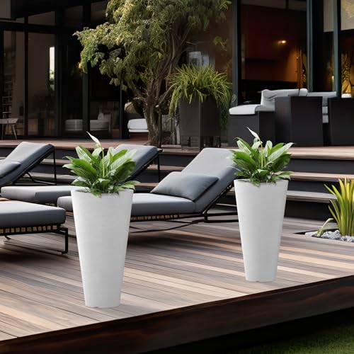 Kante Set of 2 White Plastic Round Planters 18" Tall Home & Outdoor - color: White, size: 18" H