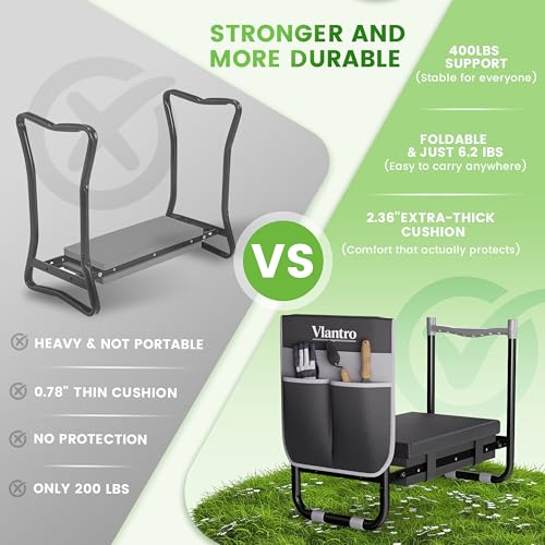 2-in-1 Garden Kneeler & Seat – Heavy Duty Foldable Gardening Bench, 400 lbs Capacity, Thick Removable Kneeling Pad, Waterproof Oxford Cushion, Portable Tool Pouch, for Seniors, Women, Mom