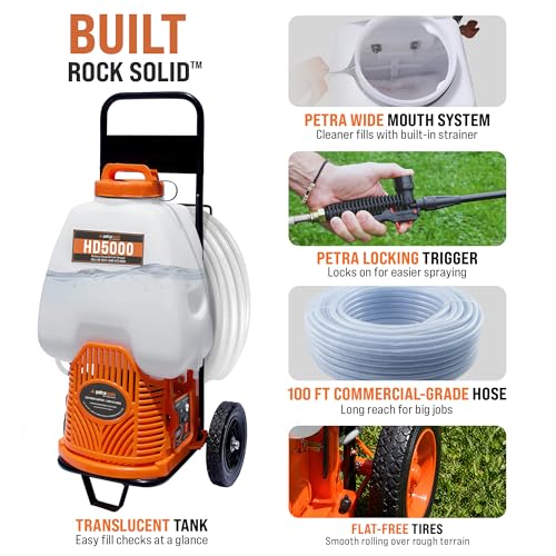 PetraTools Battery Sprayer w/Wheeled Cart - 9 Nozzles, 3 Hoses, 2 Wands - style: HD5000 Pro Series
