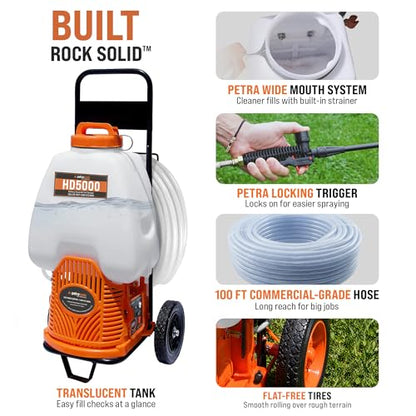 PetraTools Battery Sprayer w/Wheeled Cart - 9 Nozzles, 3 Hoses, 2 Wands - style: HD5000 Pro Series