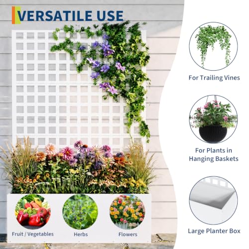 Garvee Metal Planter Box with Trellis 71"x47"x16", 15.7" Deep Planting Bed - color: Grid - White, size: no Wheel