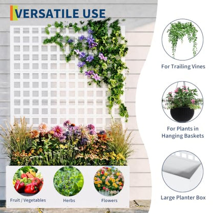 Garvee Metal Planter Box with Trellis 71"x47"x16", 15.7" Deep Planting Bed - color: Grid - White, size: no Wheel
